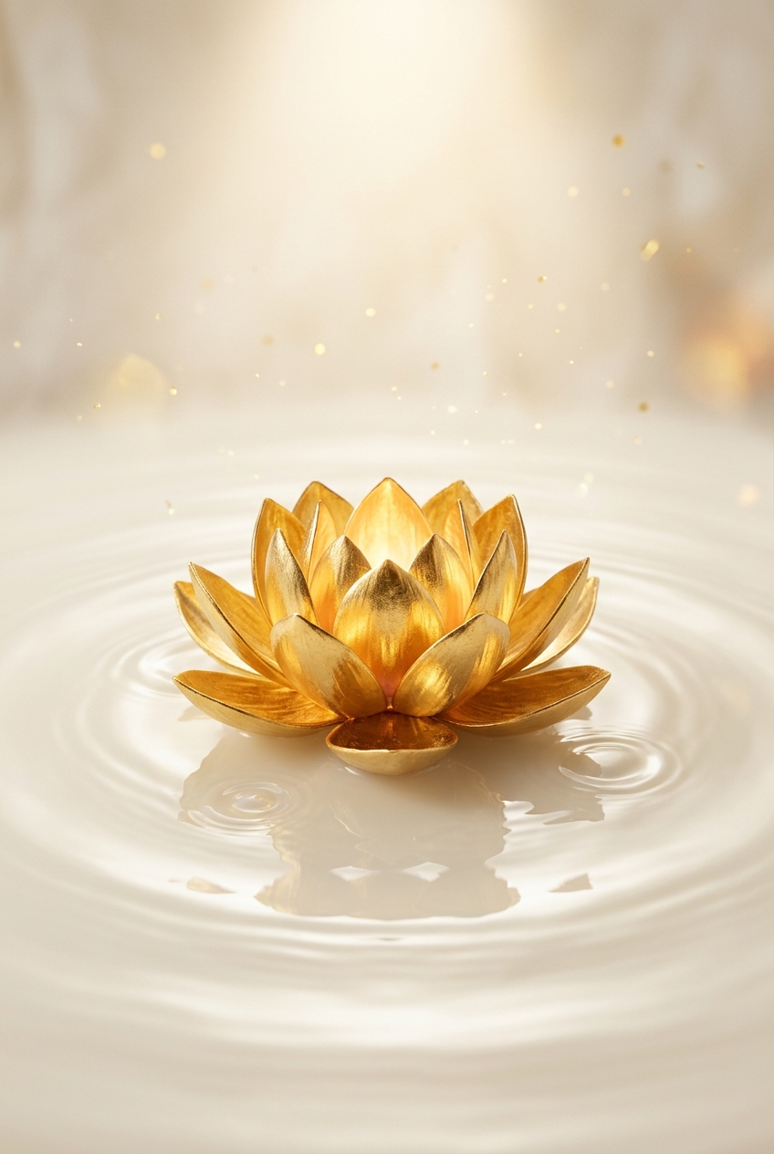 Golden lotus floating on still water